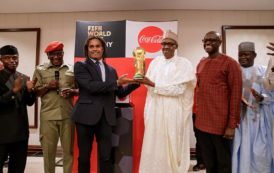 President Muhammadu Buhari receives FIFA World Cup Trophy ahead of the 2018 Football World Cup in pictures