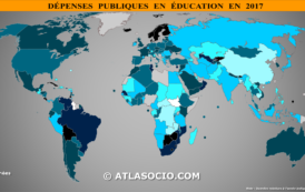 Carte du monde : dépenses en éducation (% du PIB)