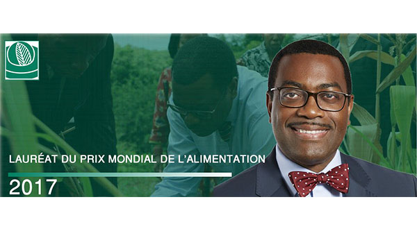 Adesina, Président de la Banque africaine de développement (BAD) remporte le prix mondial de l’alimentation 2017